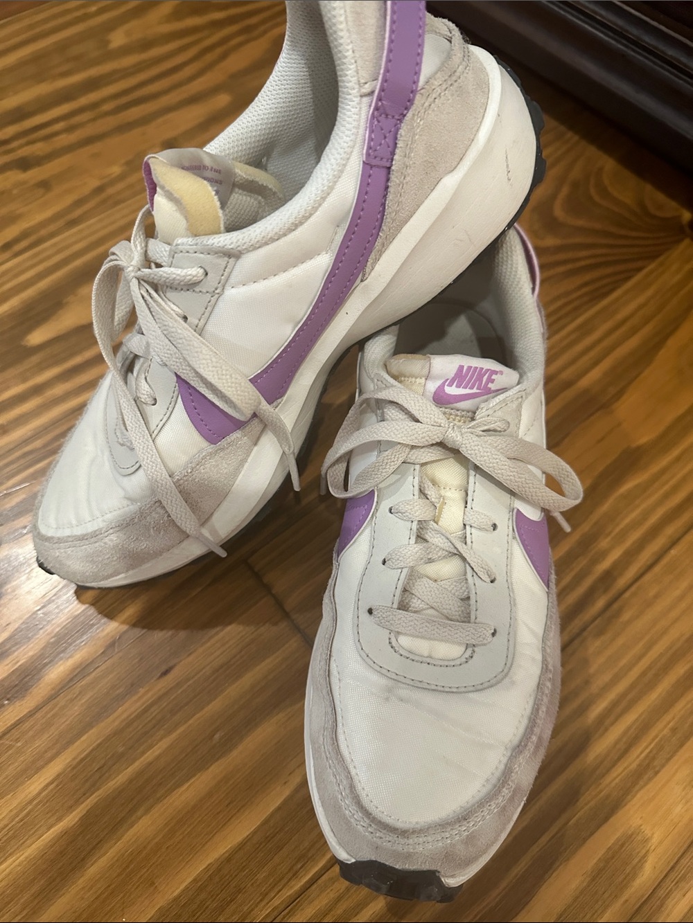 Nike Women’s Retro Runner Sneakers — White with Lavender Swoosh